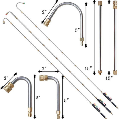💦 Juego de Varillas Extensibles para Limpieza de Alta Presión – Acero Inoxidable, Latón, 4000 PSI, Conexión Rápida 1/4", Varilla en U, 6 Boquillas, Limpieza de Canaletas