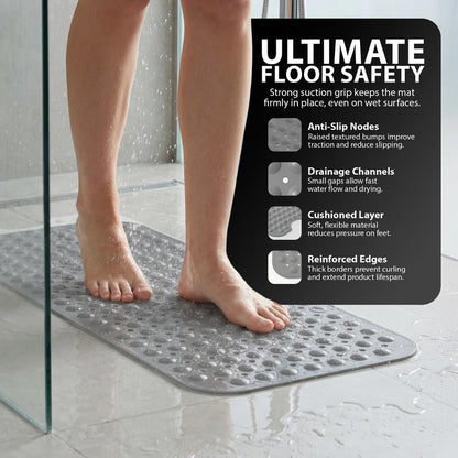 Alfombrilla de baño ZENO 100 x 40 cm | Antideslizante y antimohos | 200 ventosas con orificios de drenaje | Goma grande | Lavable a máquina y durader