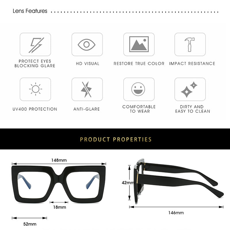 Lentes Grandes Cuadrados con Filtro de Luz Azul para Computadora