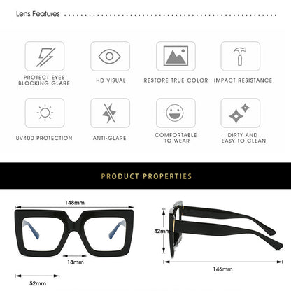 Lentes Grandes Cuadrados con Filtro de Luz Azul para Computadora
