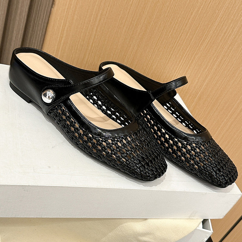 👡 ¡50 % de descuento! ☁️ Mules Mary Jane de punta cuadrada tejidas para mujer