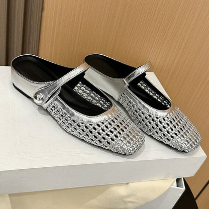 👡 ¡50 % de descuento! ☁️ Mules Mary Jane de punta cuadrada tejidas para mujer