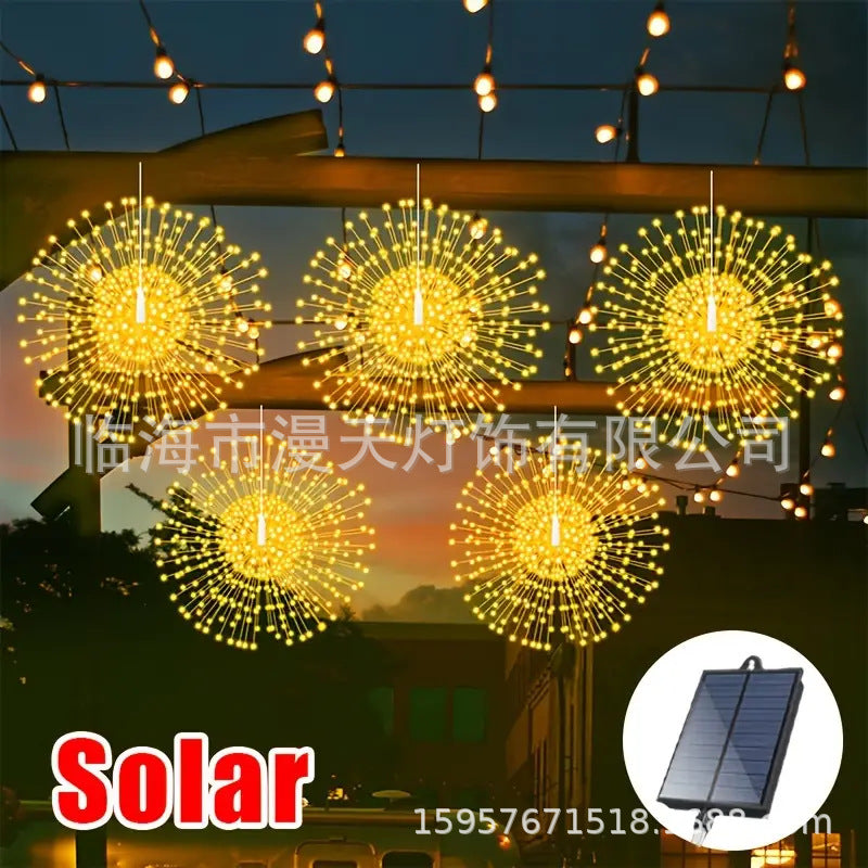 🔥Guirnalda de luces solares tipo fuegos artificiales para jardines y fiestas