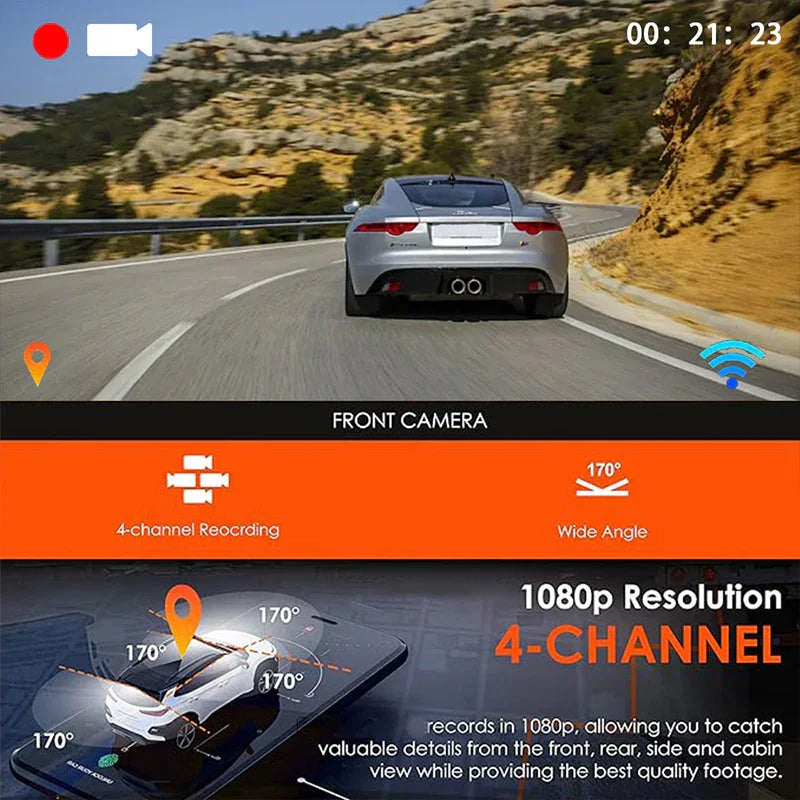 🏆🚗Cámara de coche HD de 4 canales con grabación frontal, interior y trasera