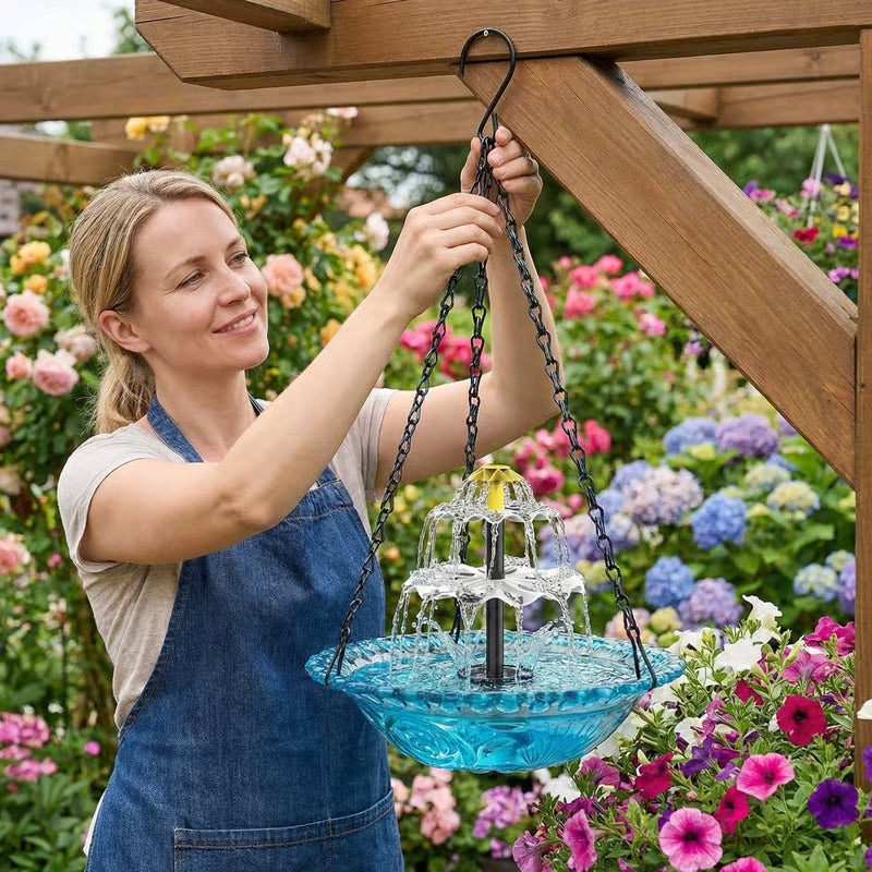 Fuente Solar Colgante para Pájaros con Cascada