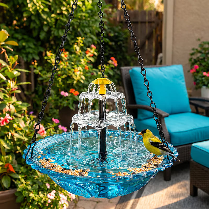 Fuente Solar Colgante para Pájaros con Cascada