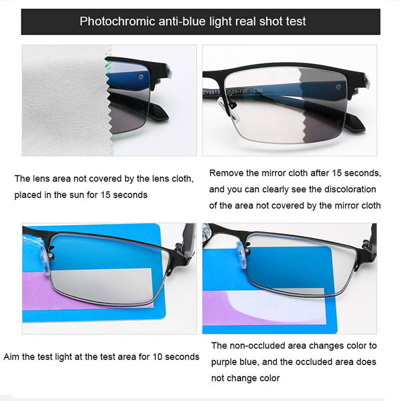 Titanio Gafas de Lectura Multifocal Fotocromáticas Progresivas Doble Luz Antiazul