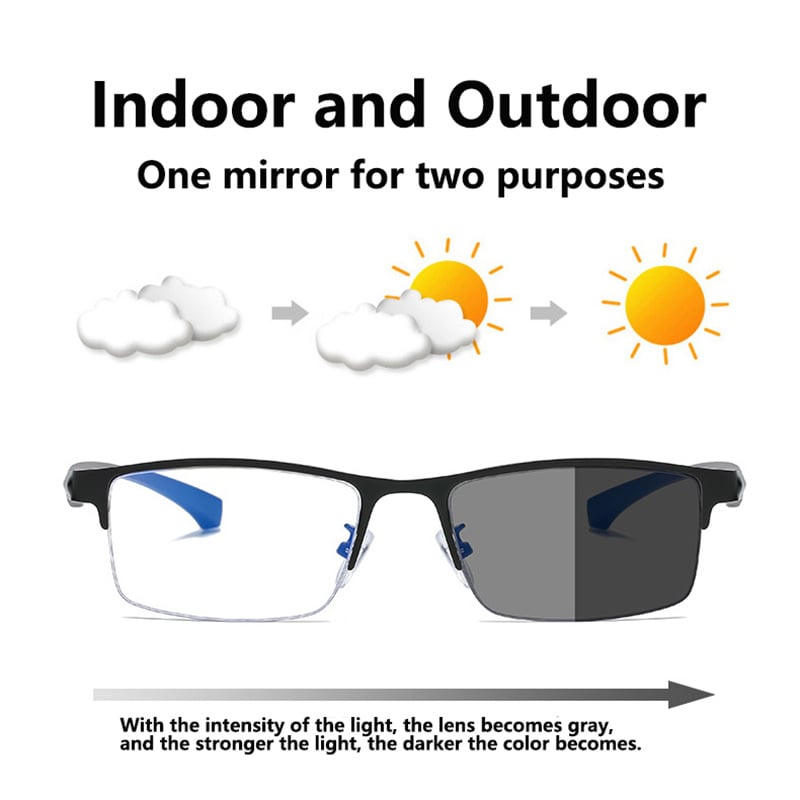 Titanio Gafas de Lectura Multifocal Fotocromáticas Progresivas Doble Luz Antiazul