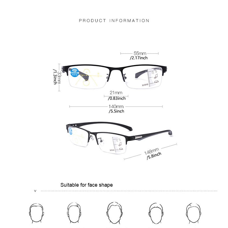 Titanio Gafas de Lectura Multifocal Fotocromáticas Progresivas Doble Luz Antiazul