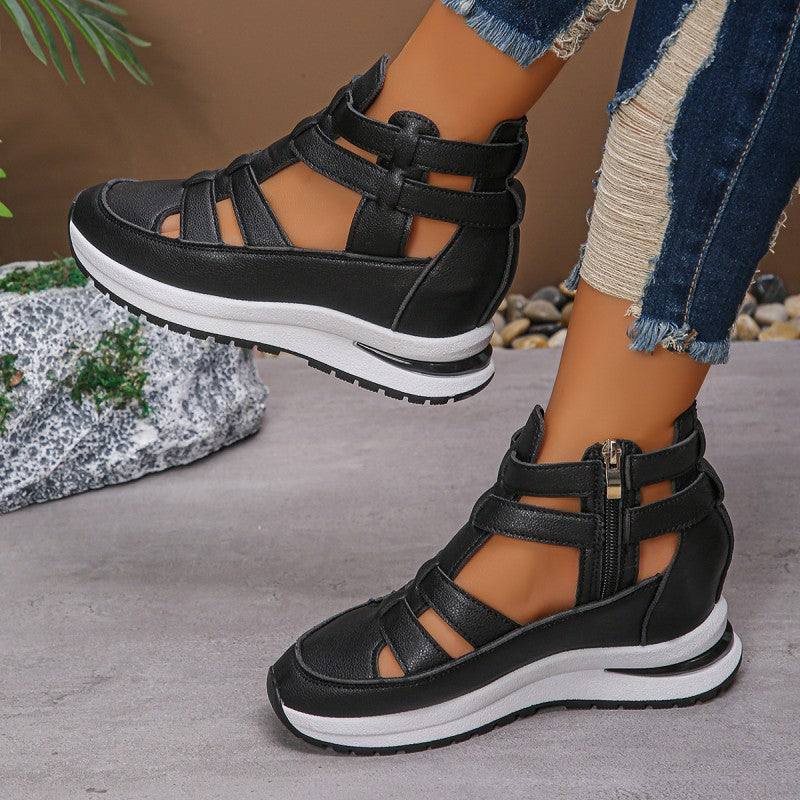 Sandalias de cuña transpirables de moda para mujer con cierre de cremallera lateral
