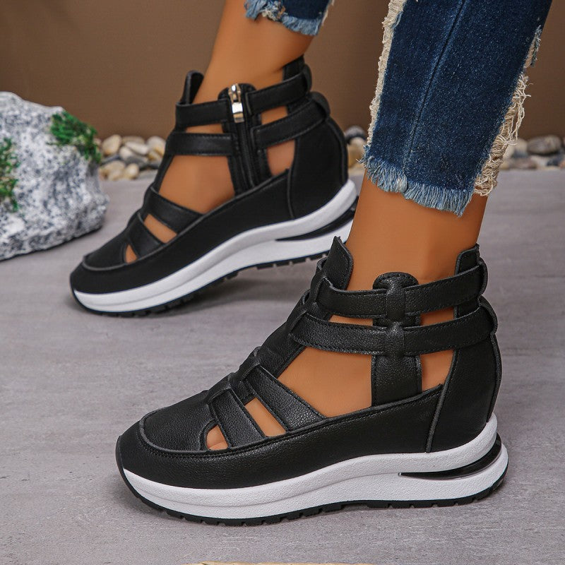 Sandalias de cuña transpirables de moda para mujer con cierre de cremallera lateral