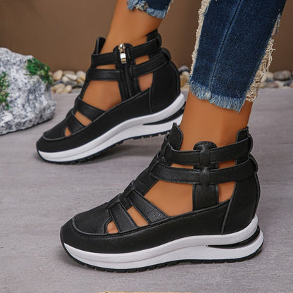 Sandalias de cuña transpirables de moda para mujer con cierre de cremallera lateral