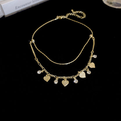 Double Layer Faux Diamond Heart Anklet