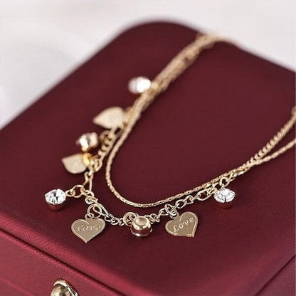 Double Layer Faux Diamond Heart Anklet