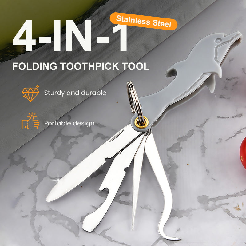 Herramienta Plegable de Acero Inoxidable 4 en 1 para Palillo de Dientes