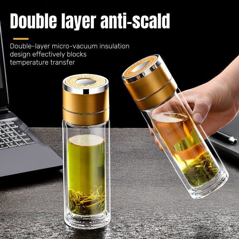 🎁【Un regalo para un querido amigo】🥰Botella de té aislante de vidrio de doble pared🍶