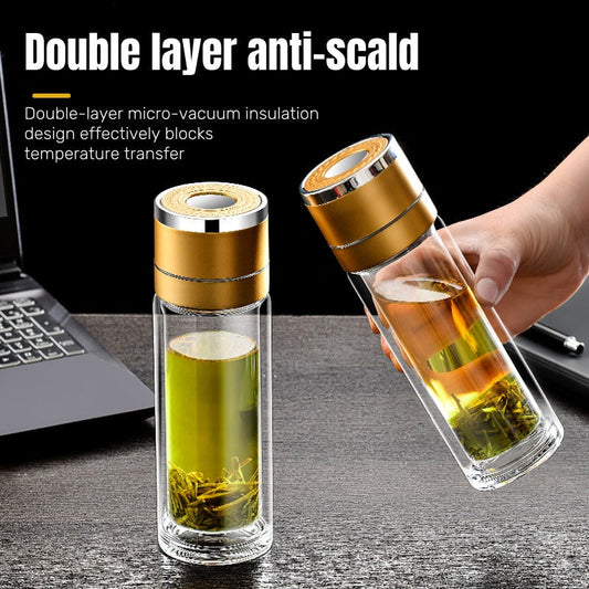 🎁【Un regalo para un querido amigo】🥰Botella de té aislante de vidrio de doble pared🍶