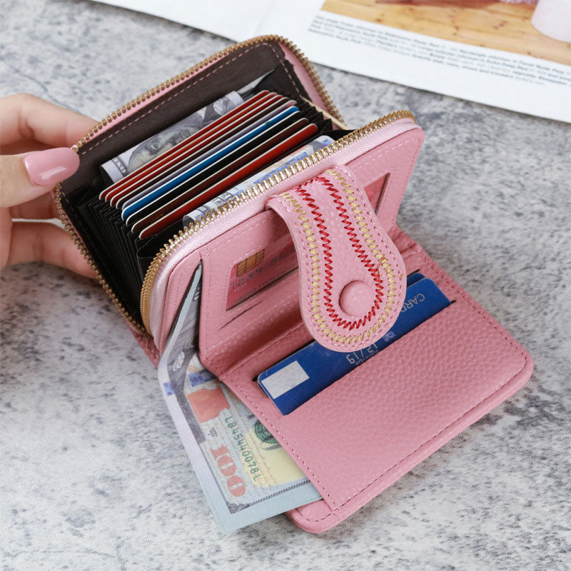 Cartera corta para mujer con cremallera y bolsillo multitarjetas