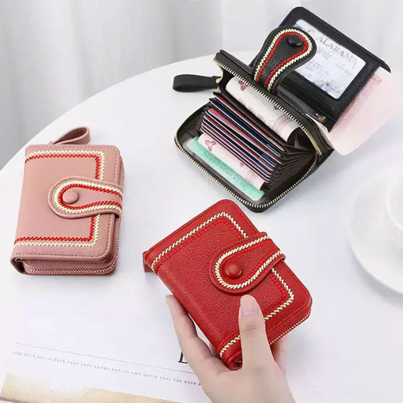 Cartera corta para mujer con cremallera y bolsillo multitarjetas
