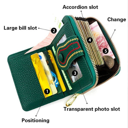 Cartera corta para mujer con cremallera y bolsillo multitarjetas