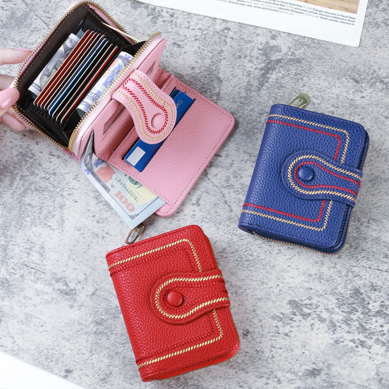 Cartera corta para mujer con cremallera y bolsillo multitarjetas