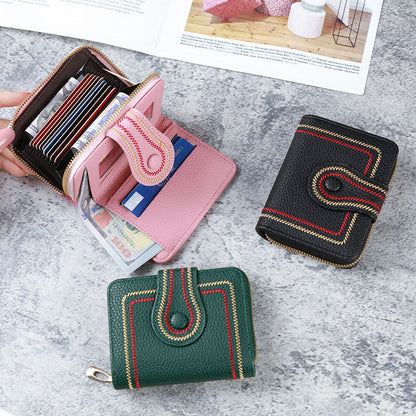 Cartera corta para mujer con cremallera y bolsillo multitarjetas