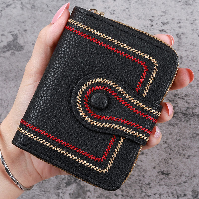 Cartera corta para mujer con cremallera y bolsillo multitarjetas