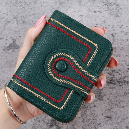 Cartera corta para mujer con cremallera y bolsillo multitarjetas