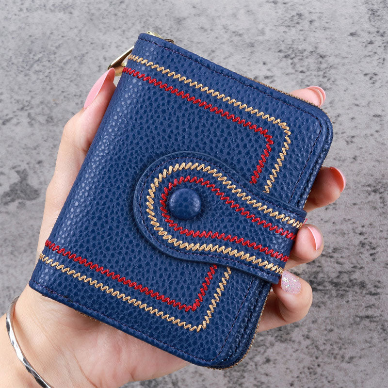 Cartera corta para mujer con cremallera y bolsillo multitarjetas