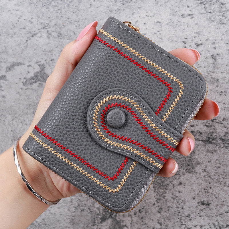 Cartera corta para mujer con cremallera y bolsillo multitarjetas