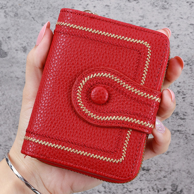 Cartera corta para mujer con cremallera y bolsillo multitarjetas
