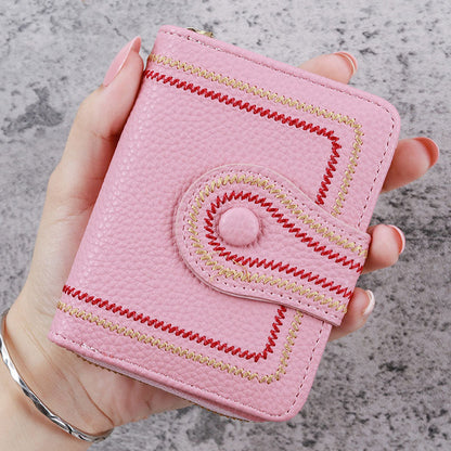 Cartera corta para mujer con cremallera y bolsillo multitarjetas