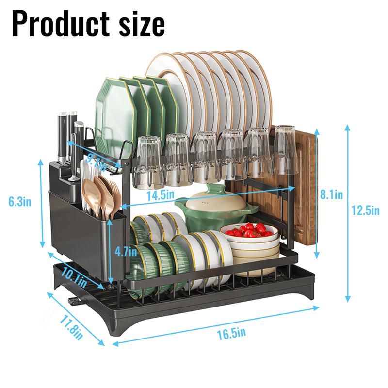 🔥 Escurridor de platos de 2 niveles, modelo de sobremesa, organizador de platos para el hogar, organizadores y almacenamiento de cocina, con rejilla de drenaje