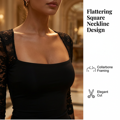 Top de Mujer con Cuello Cuadrado y Mangas de Encaje