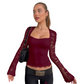 Top de Mujer con Cuello Cuadrado y Mangas de Encaje