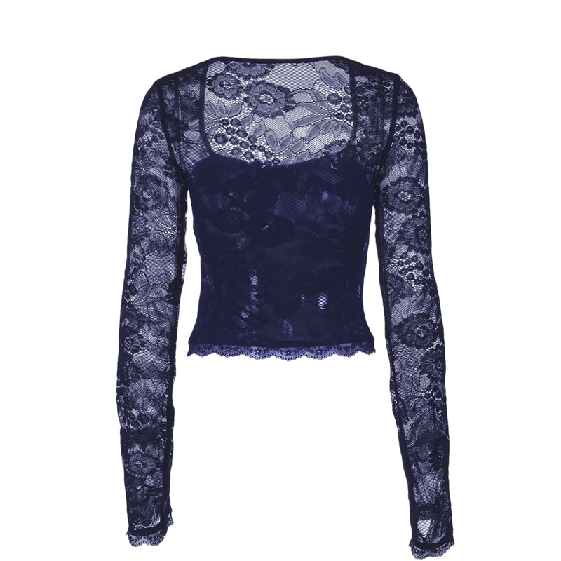 Top de Mujer con Cuello Cuadrado y Mangas de Encaje
