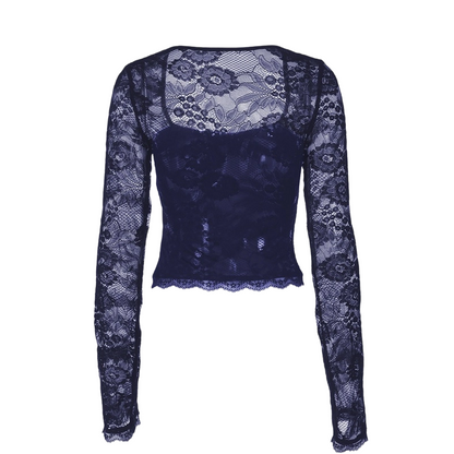 Top de Mujer con Cuello Cuadrado y Mangas de Encaje