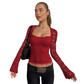 Top de Mujer con Cuello Cuadrado y Mangas de Encaje