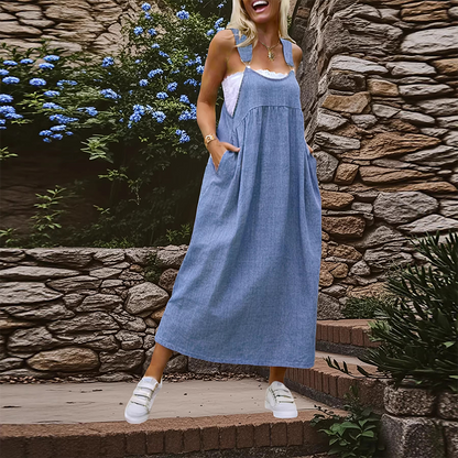 👗 ¡50% DE DESCUENTO AHORA! 🌸 Vestido tipo peto holgado casual para mujer – ajuste relajado, bolsillos laterales y tejido transpirable
