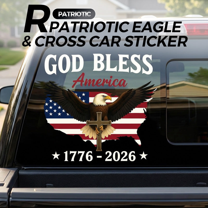 Calcomanía patriótica de alta calidad con águila y cruz: un símbolo rotundo de fe y libertad 🇺🇸✝️