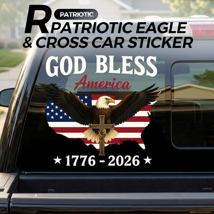 Calcomanía patriótica de alta calidad con águila y cruz: un símbolo rotundo de fe y libertad 🇺🇸✝️
