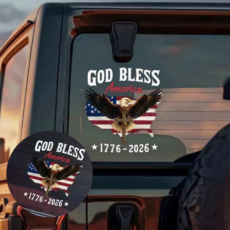 Calcomanía patriótica de alta calidad con águila y cruz: un símbolo rotundo de fe y libertad 🇺🇸✝️