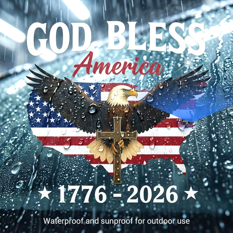 Calcomanía patriótica de alta calidad con águila y cruz: un símbolo rotundo de fe y libertad 🇺🇸✝️