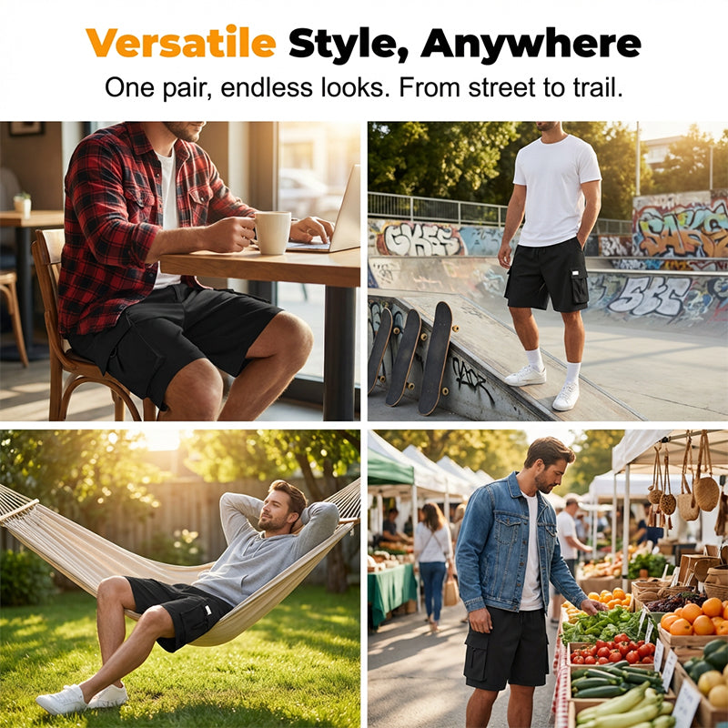 Pantalones Cortos Cargo Casuales para Hombre con Cintura Elástica