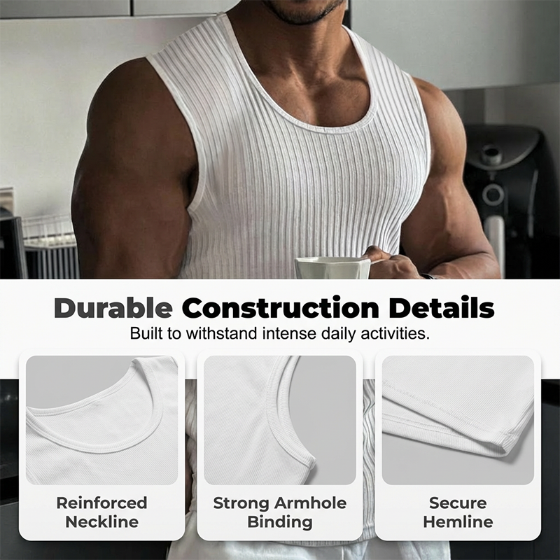 Playera Sin Mangas para Hombre de Tejido Acanalado Corte Slim Fit