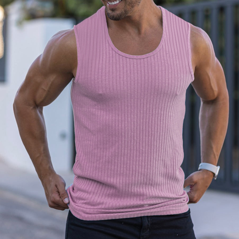 Playera Sin Mangas para Hombre de Tejido Acanalado Corte Slim Fit