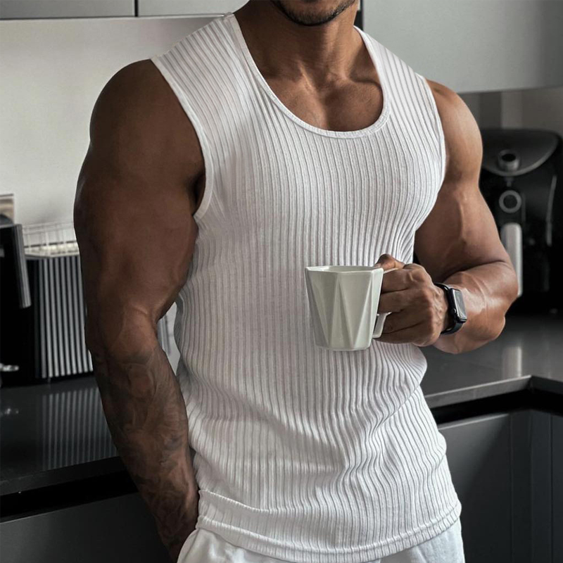 Playera Sin Mangas para Hombre de Tejido Acanalado Corte Slim Fit