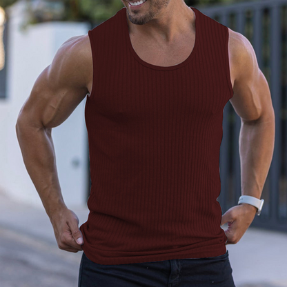 Playera Sin Mangas para Hombre de Tejido Acanalado Corte Slim Fit