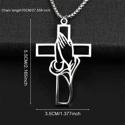 Men's Stainless Steel Praying Hands Cross Necklace