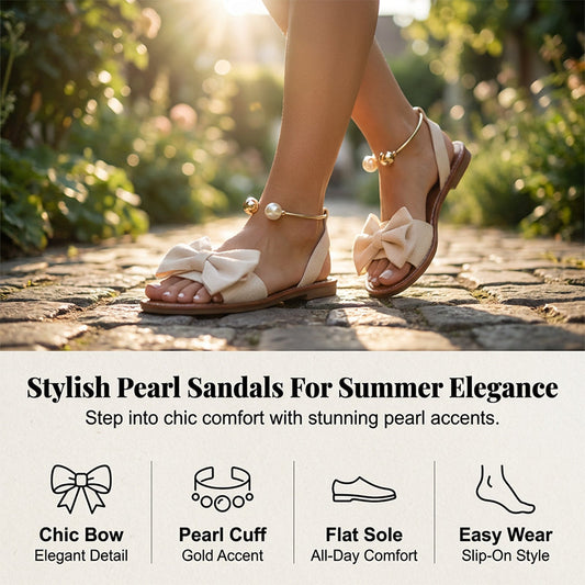 Sandalias Elegantes con Perlas y Correa al Tobillo para Mujer